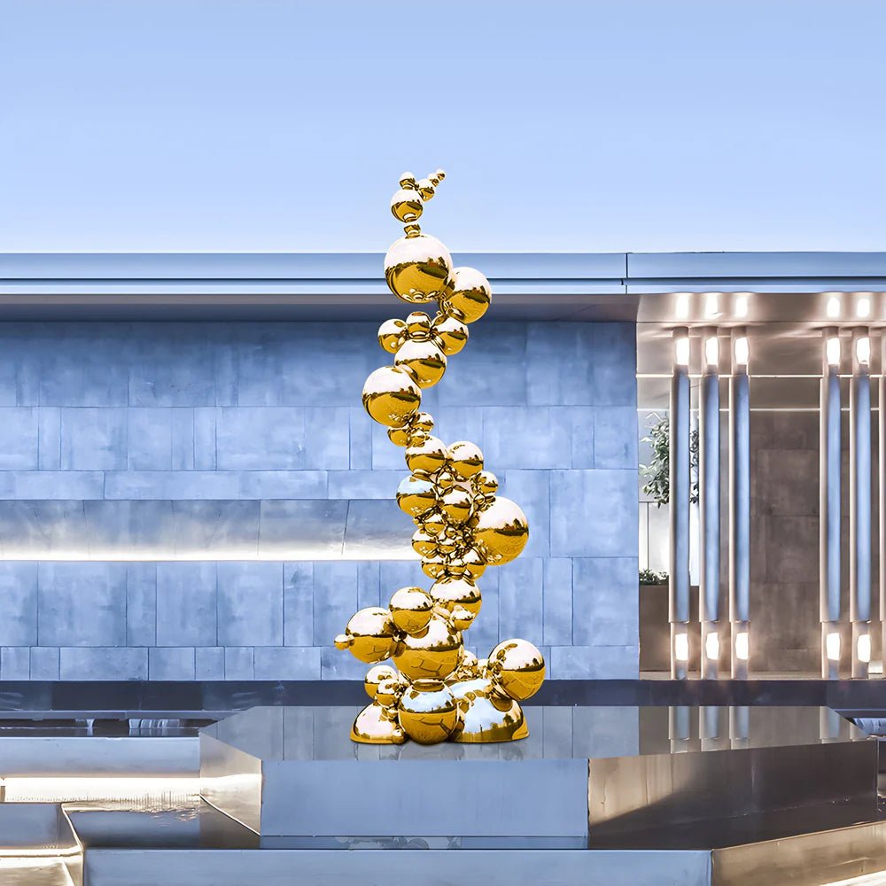 Molecular Gold &amp; Silver Steel Outdoor Sculpture - Elsa Home And Beauty
