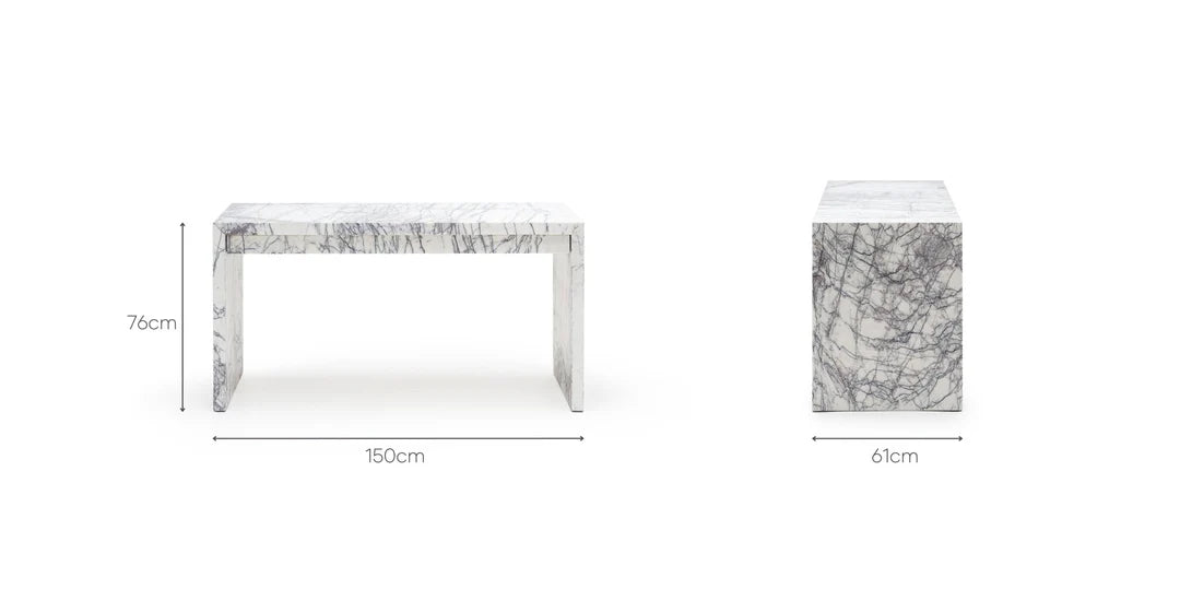 New York marble desk legs — solid stone legs carved from matching lilac marble block