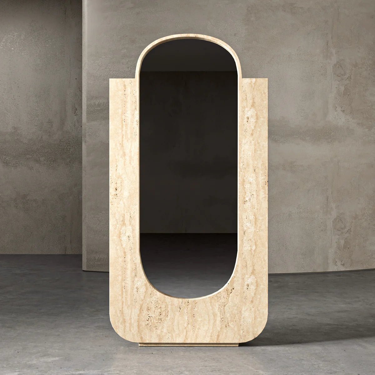 Luxurious Oval Floor Mirror | Italian Travertine Navona