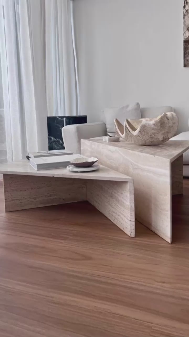 Caliente Triangle Nesting Coffee Table Set in Travertine