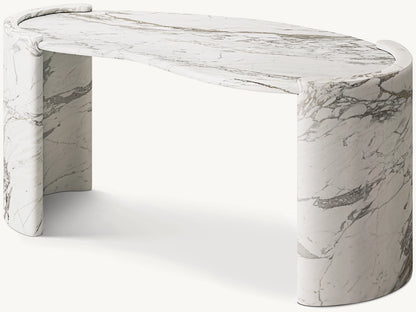 Coco marble office desk in Statuario marble side profile