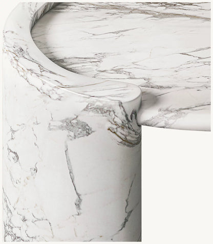 Coco marble office desk in Statuario marble close up of the leg detail 