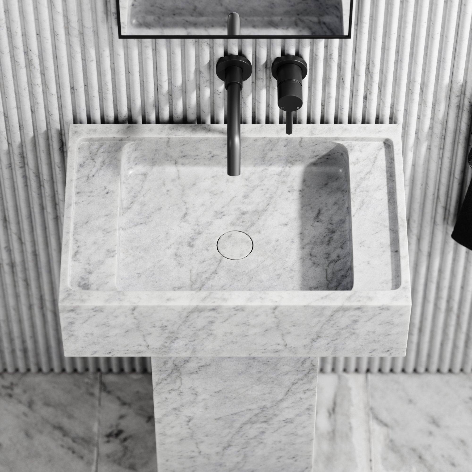 Close up of Carrara marble veining and natural stone texture