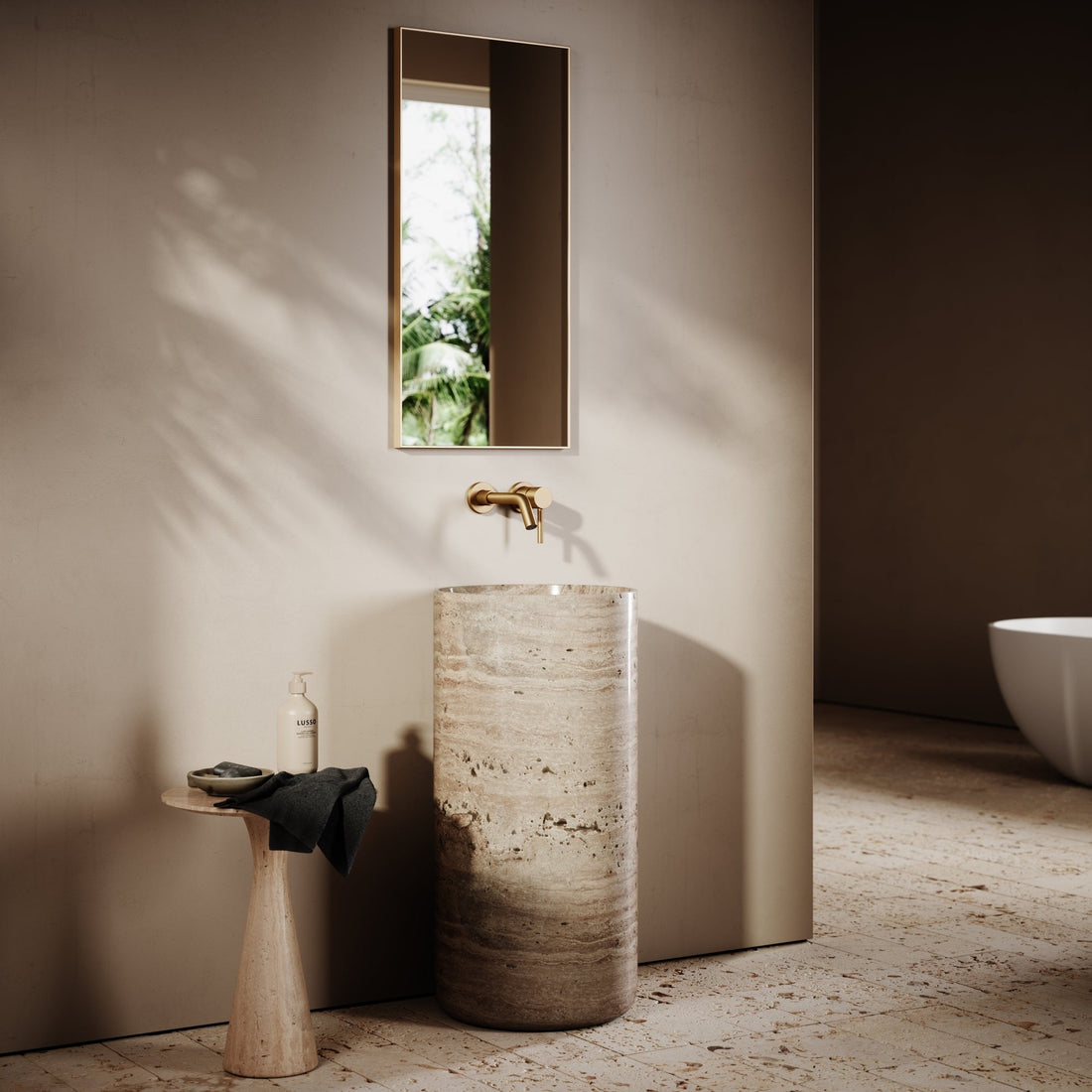 Travertine Pedestal Basin - Elsa Home And Beauty