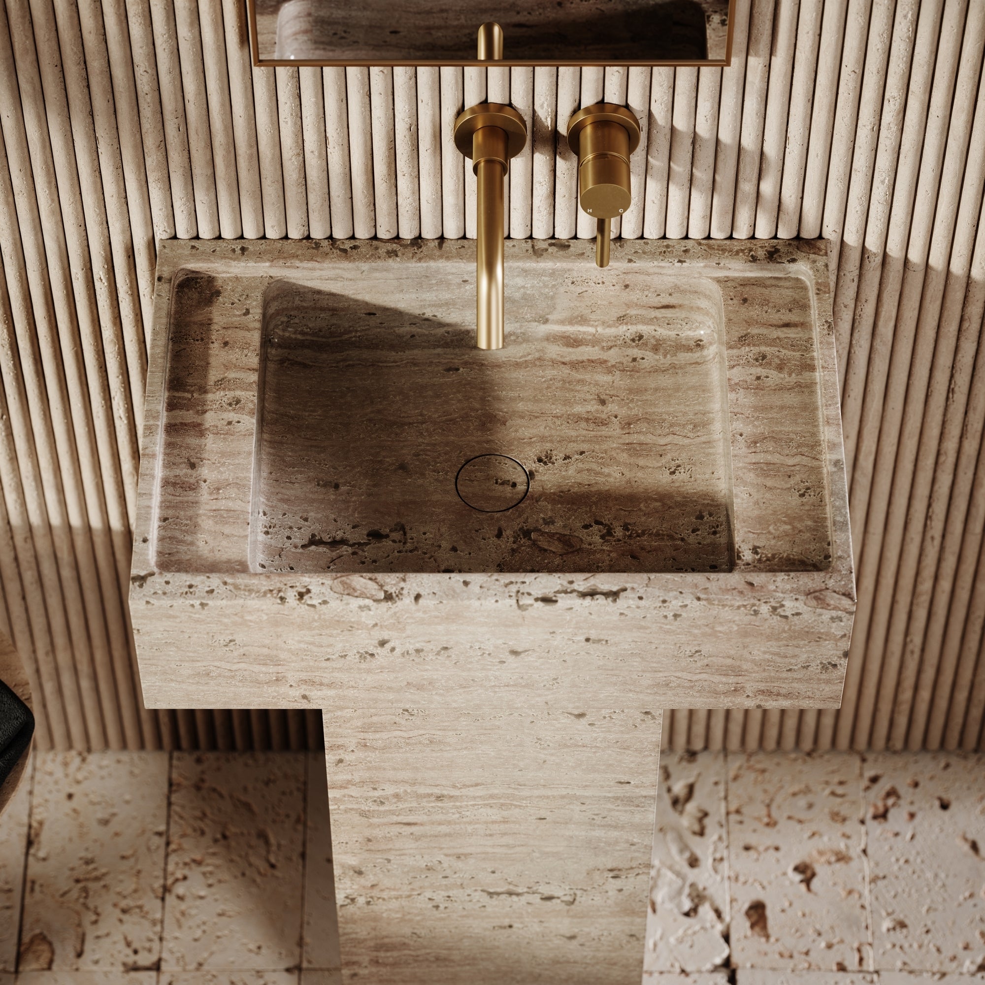 Loft Travertine Vanity Basin 600mm Top View
