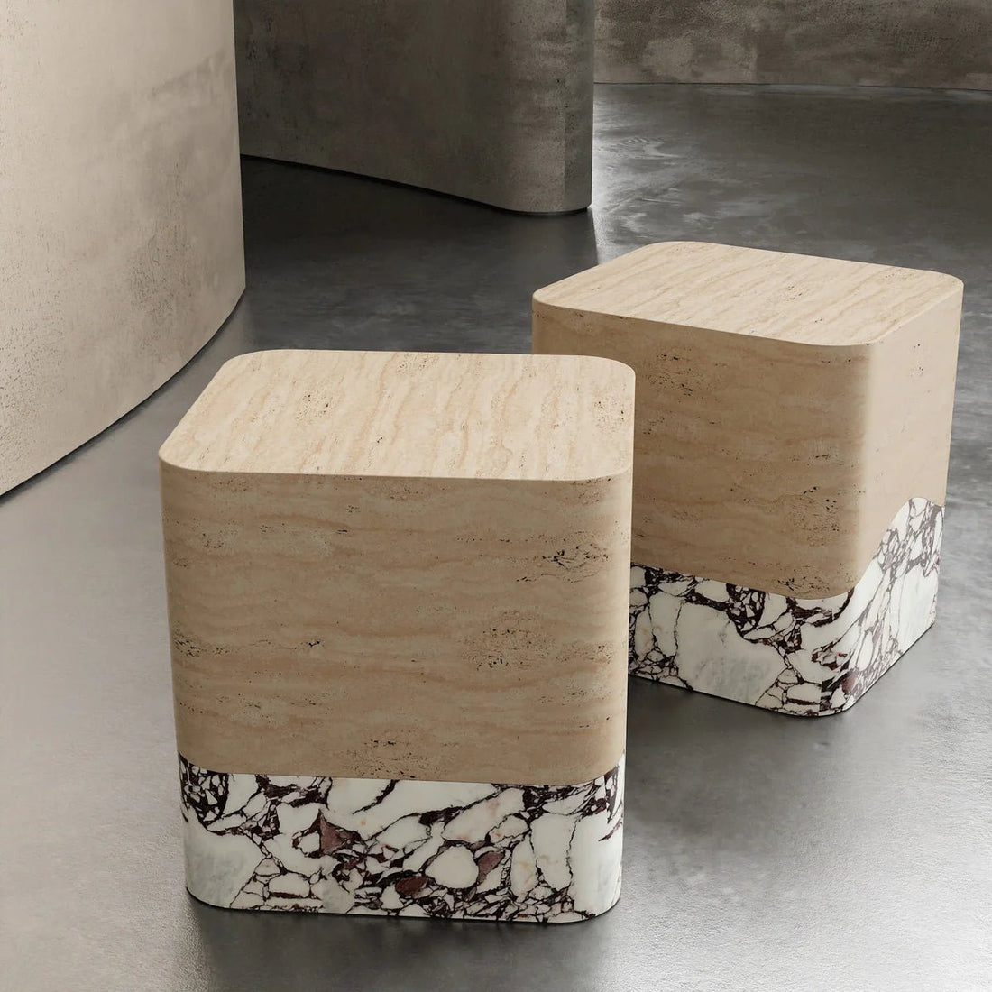 Viola &amp; Travertine Two Tone Side Table - Elsa Home And Beauty