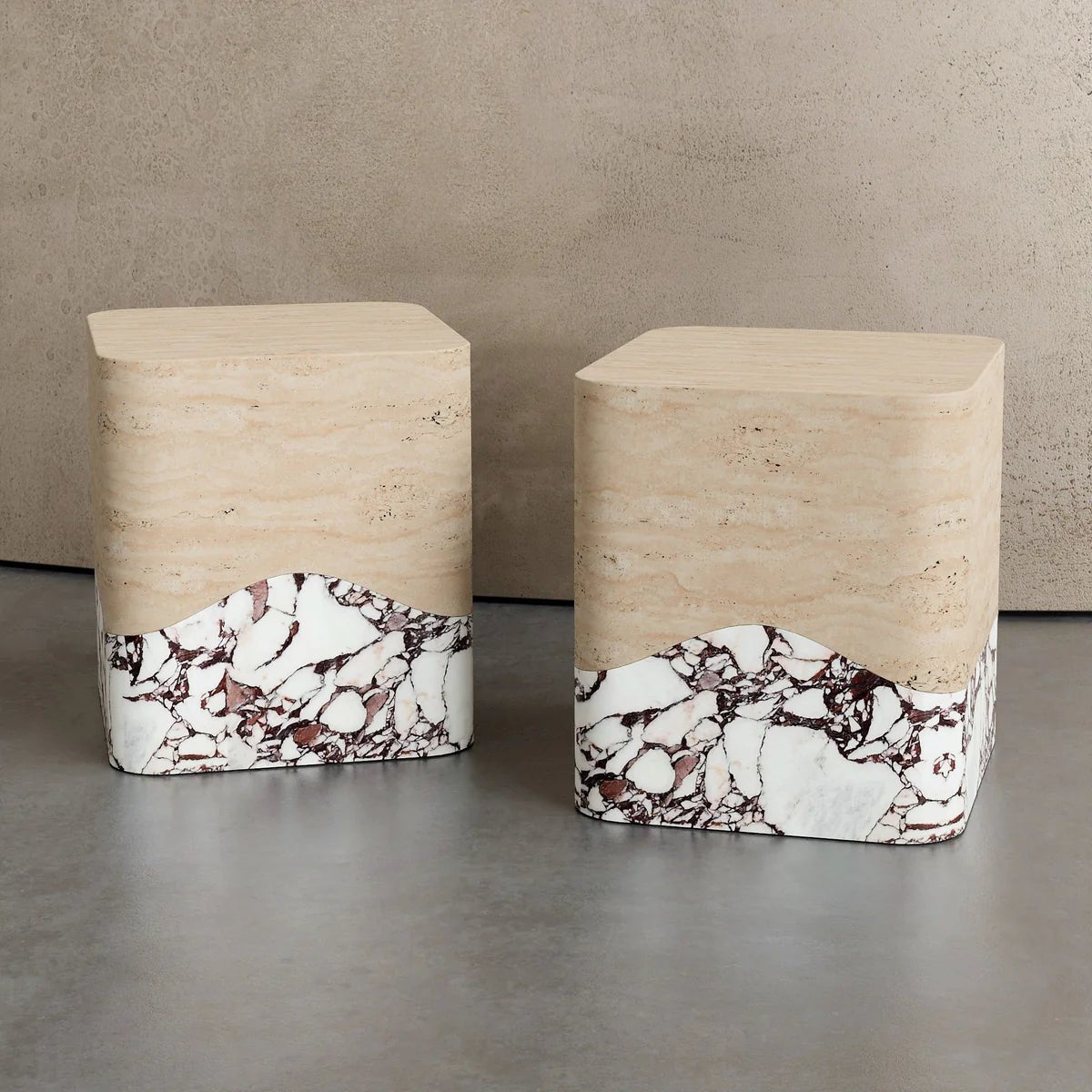 Viola &amp; Travertine Two Tone Side Table - Elsa Home And Beauty