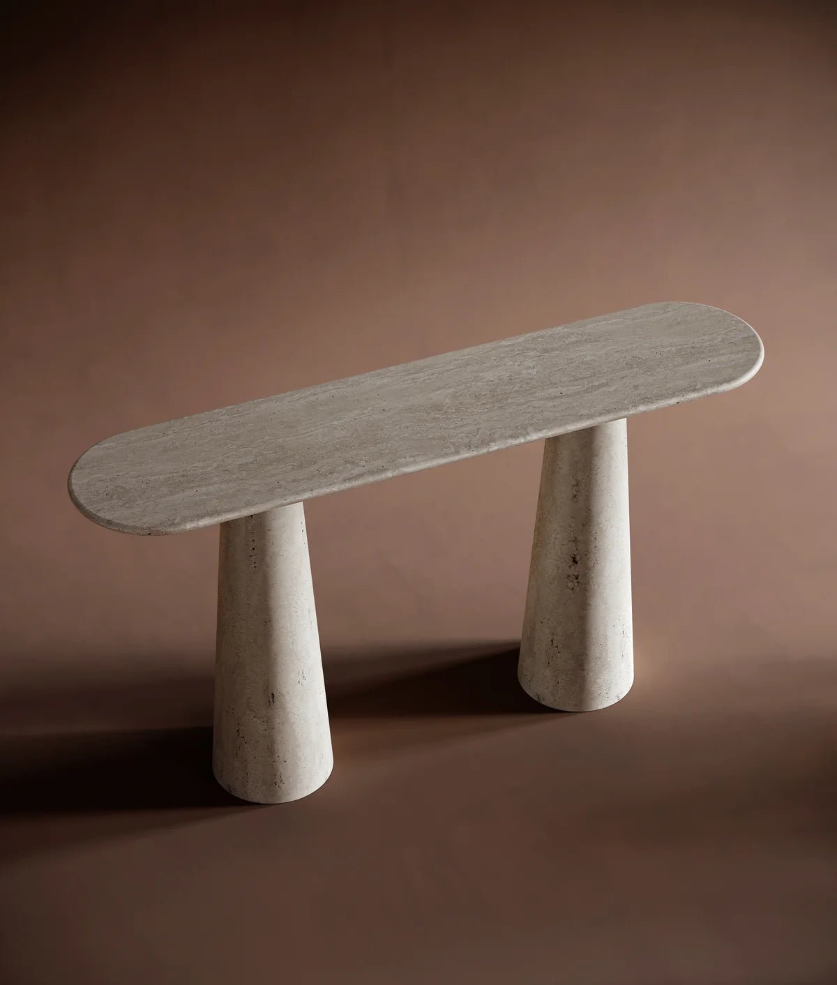 White Travertine Oval Console Table - Elsa Home And Beauty