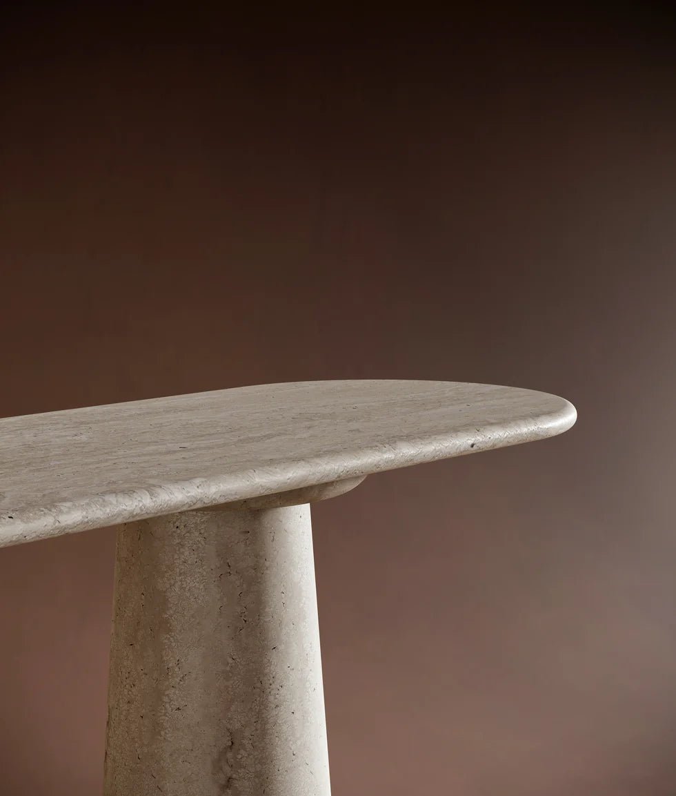 White Travertine Oval Console Table - Elsa Home And Beauty