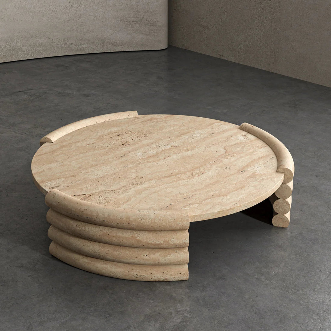 Zamese Travertine Round Coffee Table - Elsa Home And Beauty