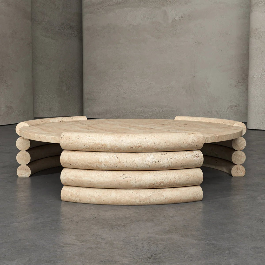Zamese Travertine Round Coffee Table - Elsa Home And Beauty