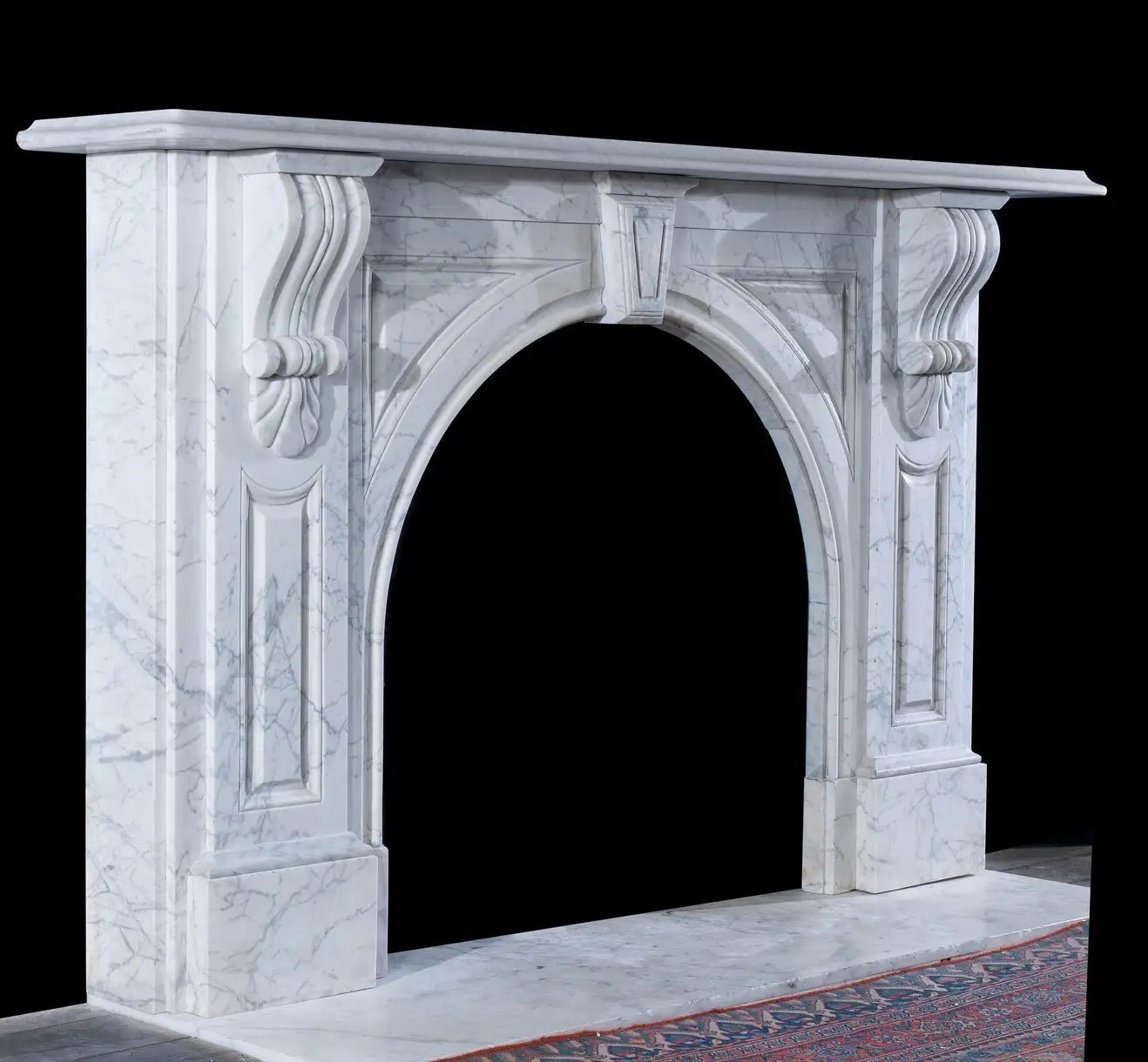 Victorian Carrara marble fireplace surround side profile showing 360mm depth and Square Return