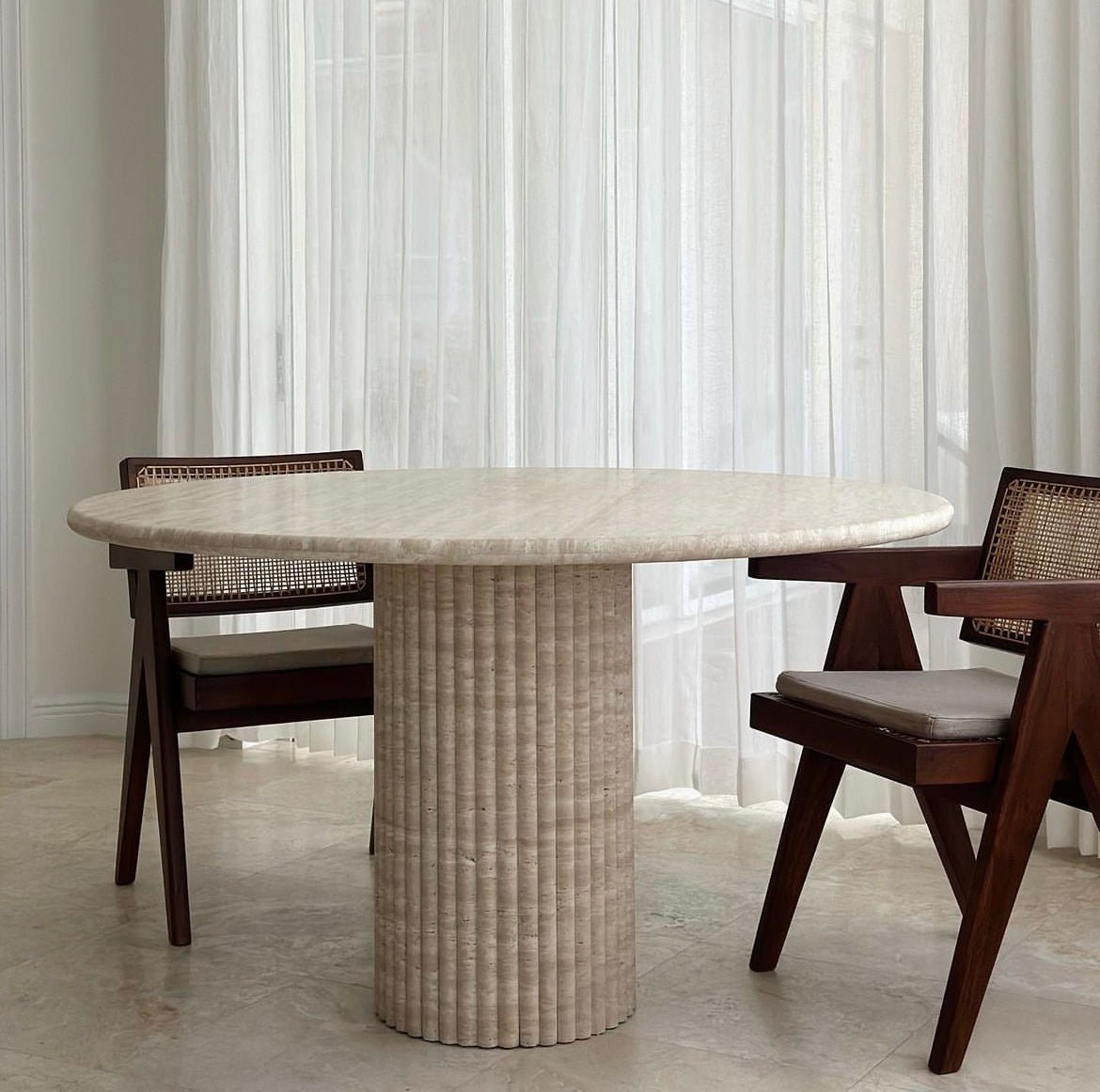 Travertine Round Dining Table