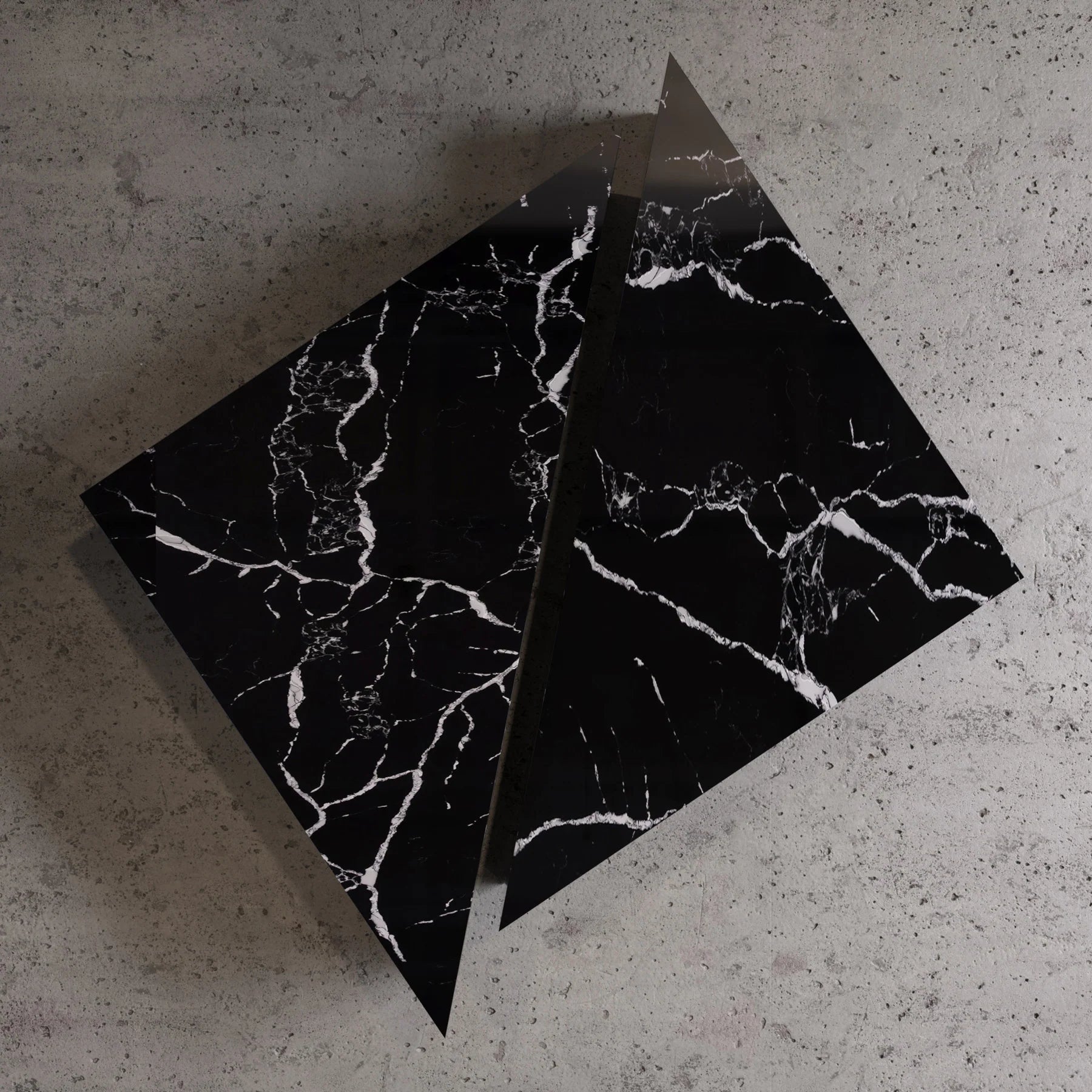 Caliente Triangle Nesting Coffee Table Set in Nero Marquina Top View
