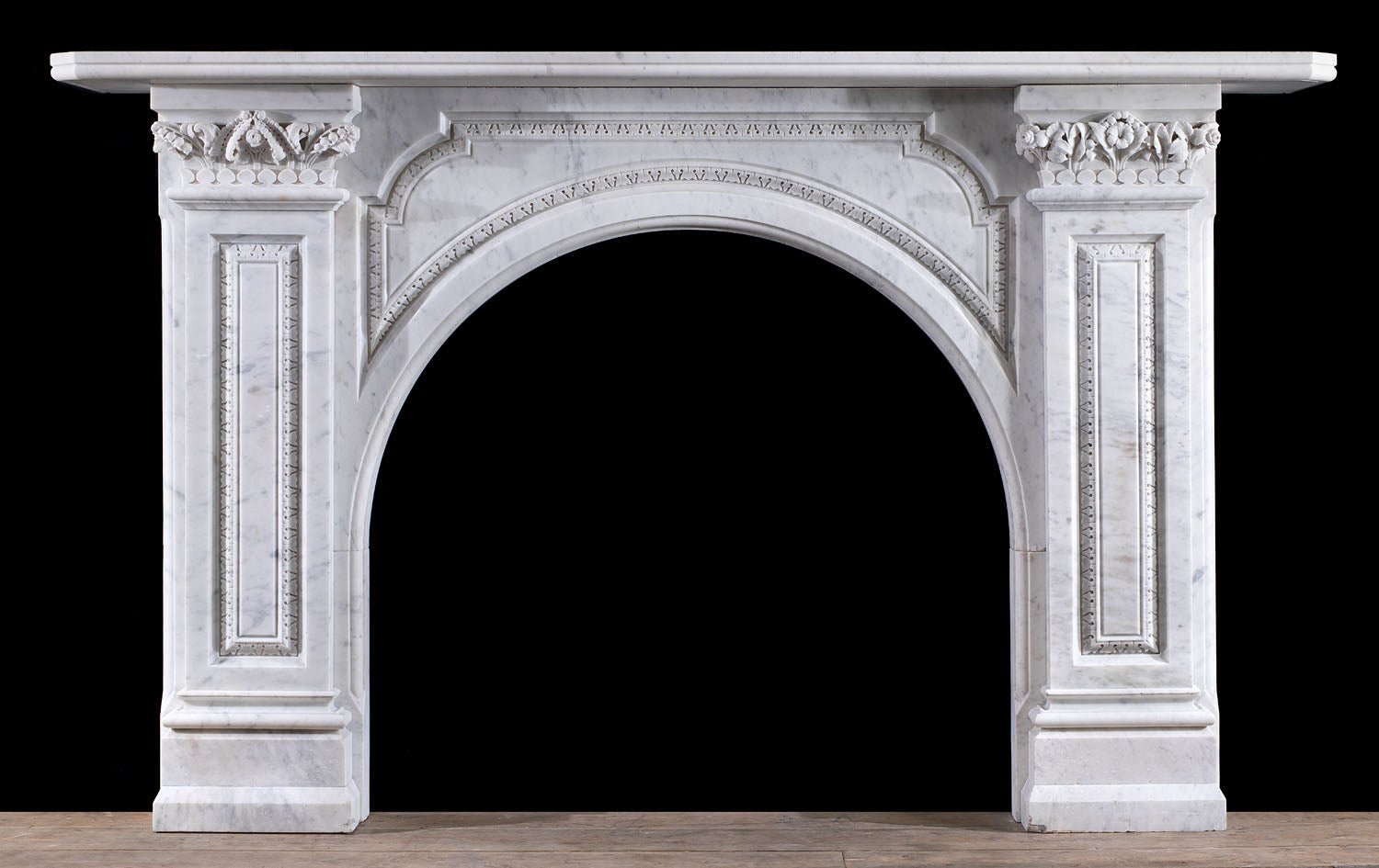 Grand Victorian Carrara marble fireplace mantel with Corinthian capitals — 2000mm wide