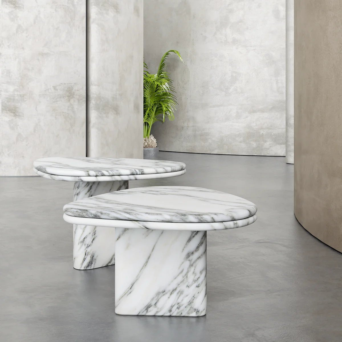Cyclith Arabescato Marble Nesting Coffee Table Set