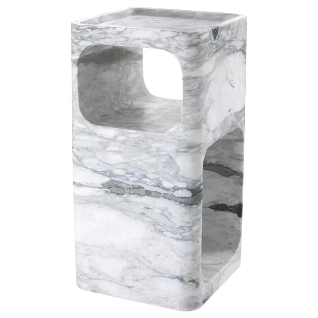 Kalymnos Statuario Marble Side Table Carved From Solid Block - Elsa Home And Beauty