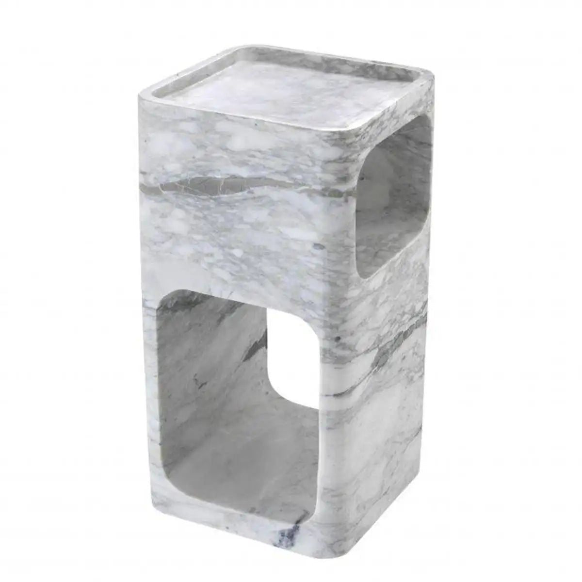 Kalymnos Statuario Marble Side Table Carved From Solid Block - Elsa Home And Beauty