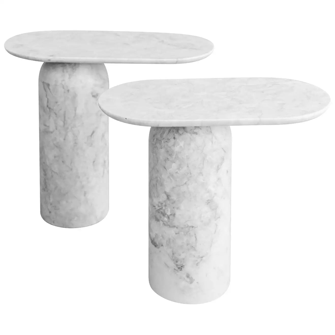 Lunar White Carrara Marble Side Tables - Set of x 2 - Elsa Home And Beauty