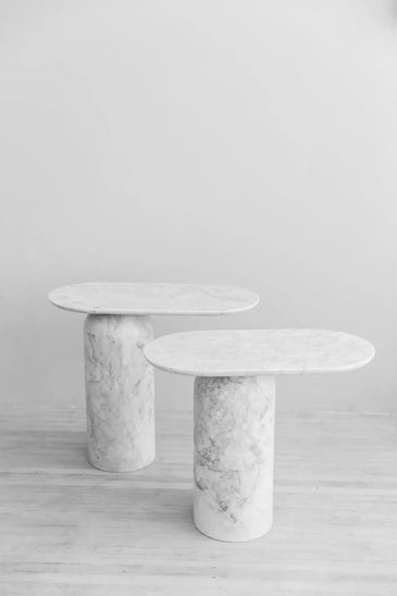 Lunar White Carrara Marble Side Table Set