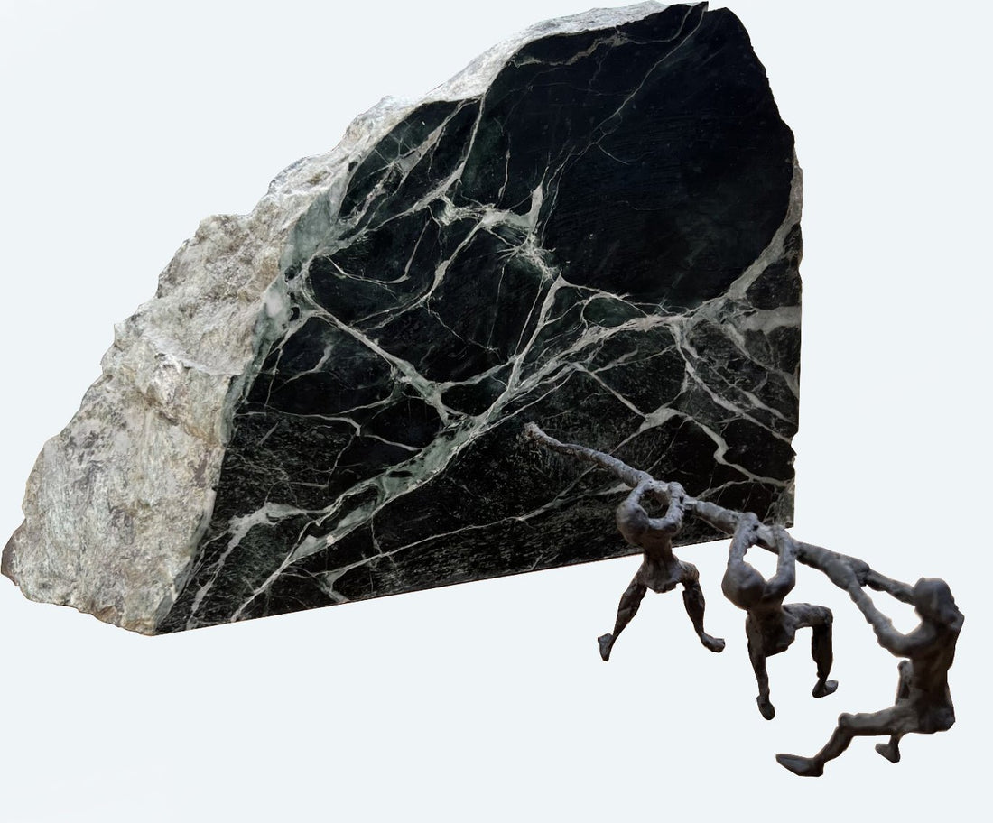 Men Pulling Rock Sculpture - Elsa Home And Beauty