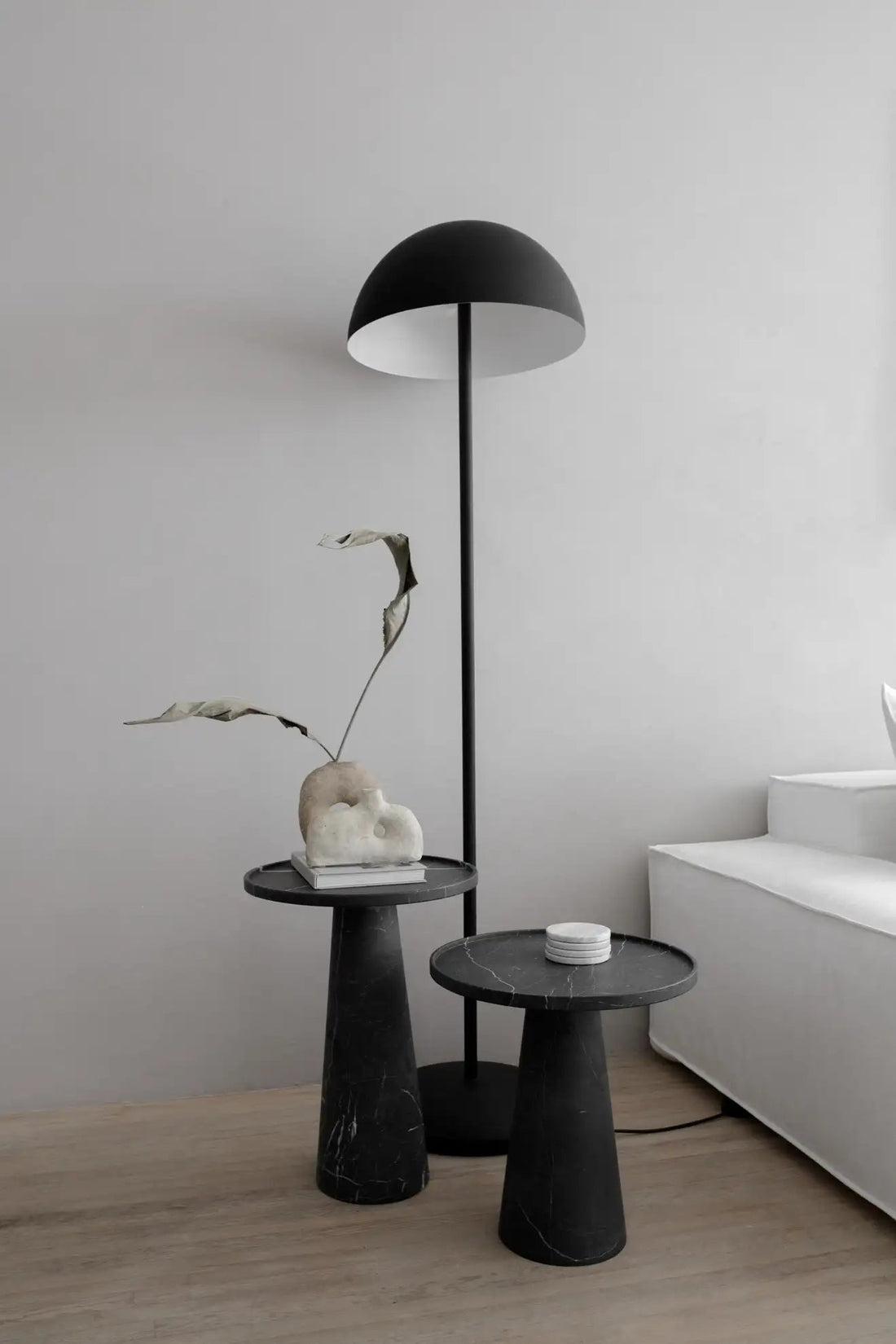 Nero Marquina Pedestal Side Tables - Set of x 2 - Elsa Home And Beauty