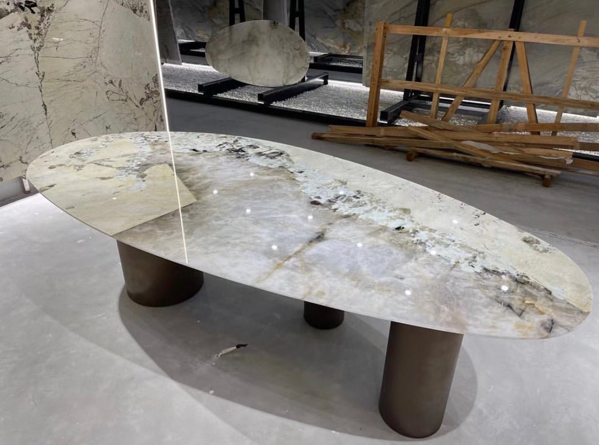 Sienna Marble Dining Table | Stone & Brass Elegance