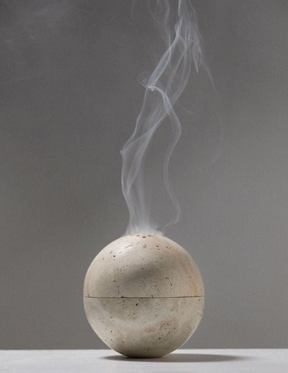 Solid Travertine Incense Sphere - Elsa Home And Beauty