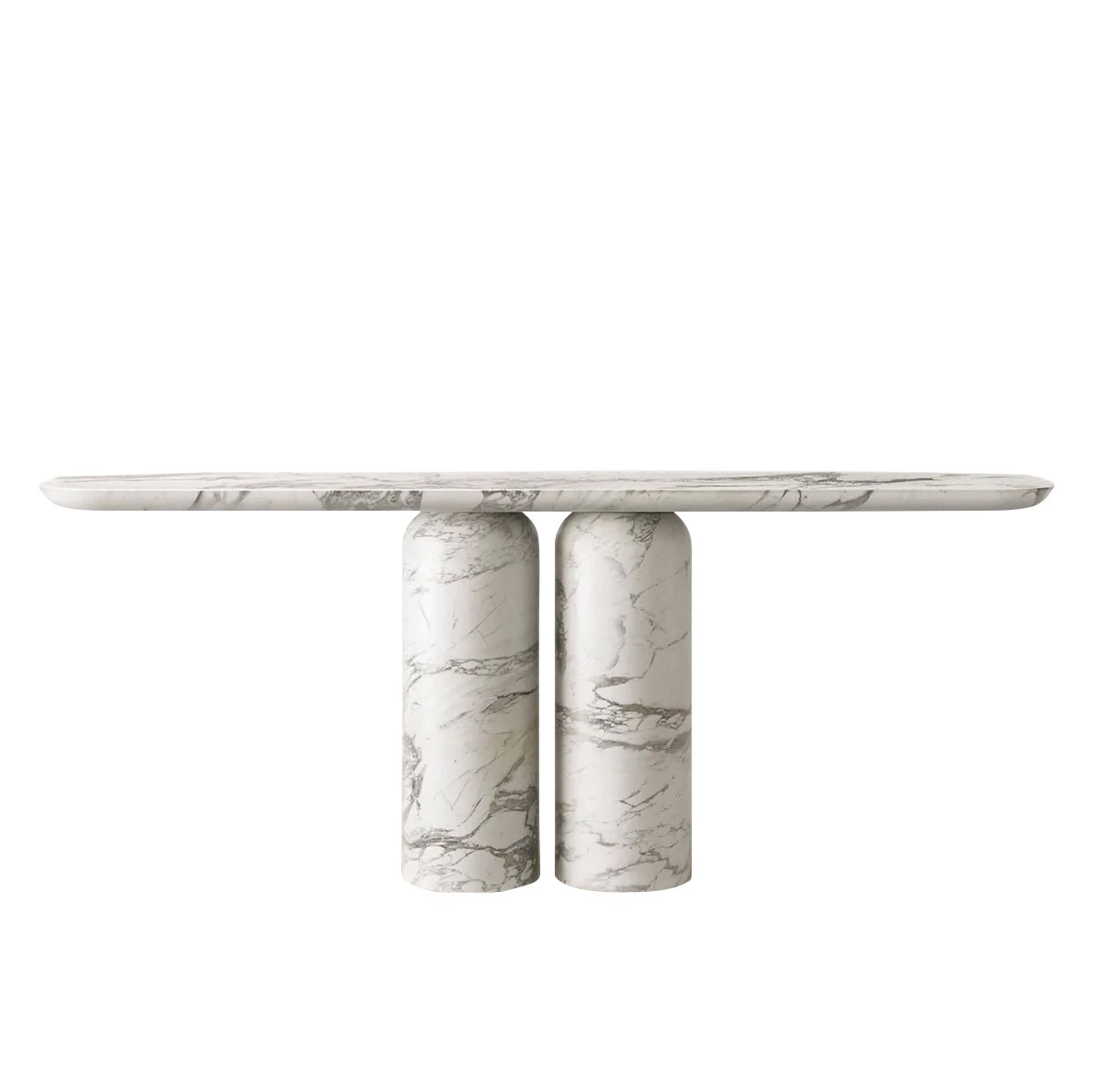 Venetino twin-column console table in Statuario marble — 1830mm solid white marble with two cylinder columns