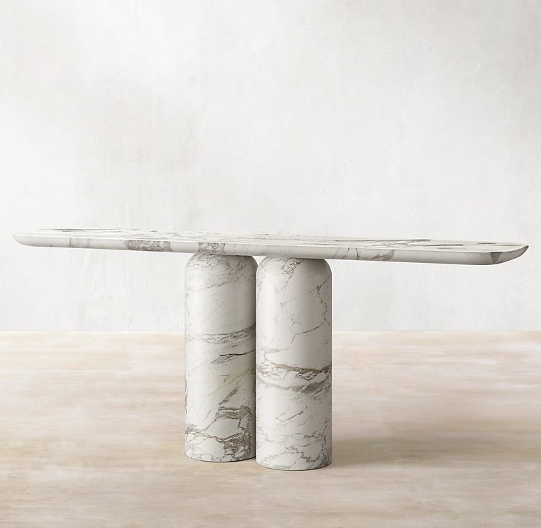 Venetino Statuario marble twin-column console table styled in hallway setting — 1830mm entryway piece
