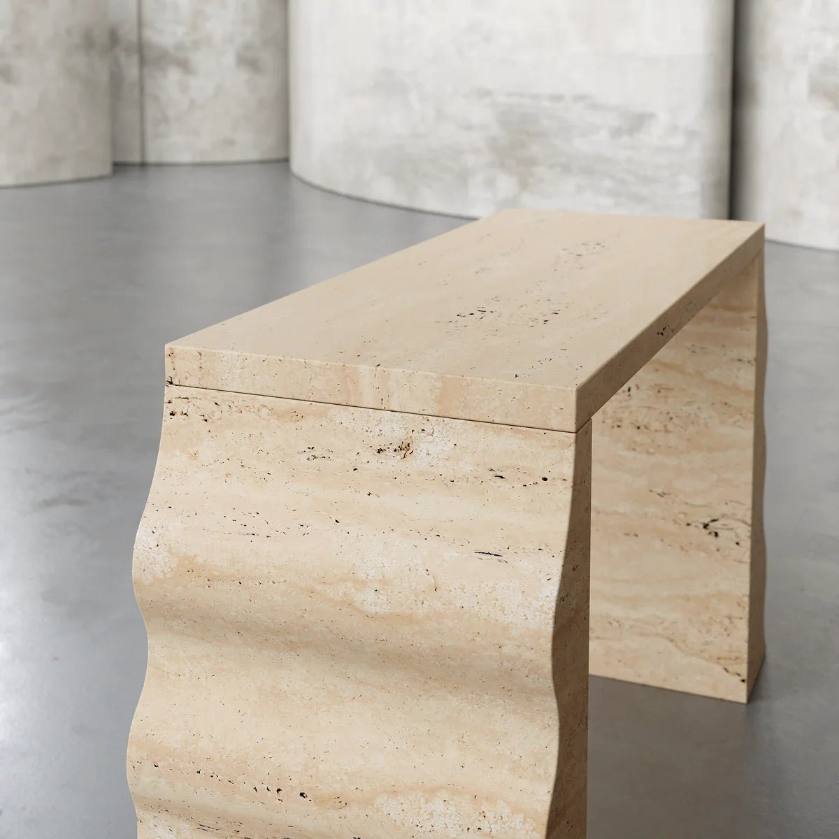 Zeta Travertine Low Console Table | Elsa Home And Beauty